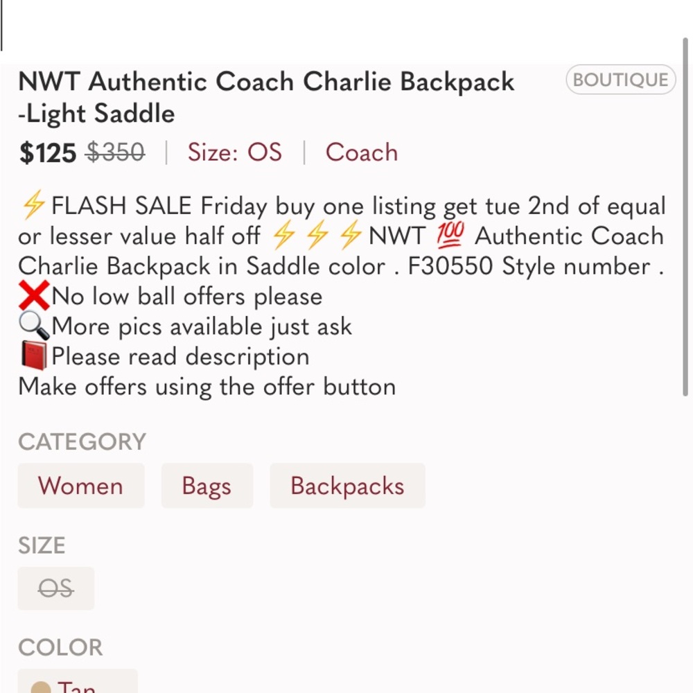 NWT Coach Backpack - Picture 2 of 2